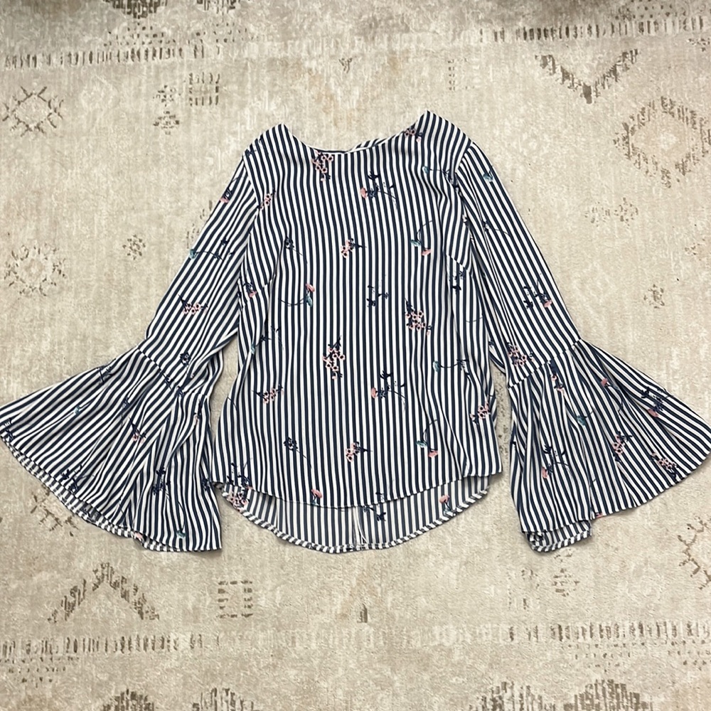 Closet London Bell Sleeve Striped Floral Blouse
